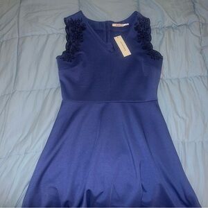 Francesca's Collections Royal Blue Dress with Black Floral Embroidery